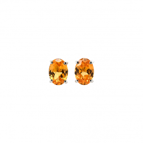 Mandarin Garnet Oval 2.20 Carat Stud Earrings In 14k White Gold