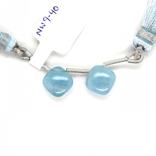 Milky Aquamarine Drops Cushion Shape 11x11mm Drilled Beads Matching Pair