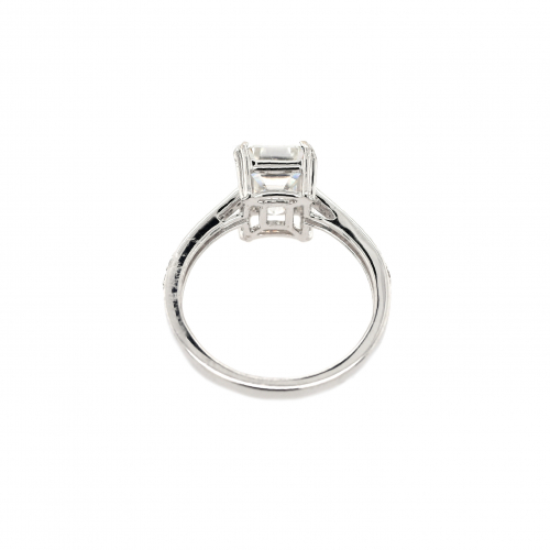 Moissanite Emerald Cut 2.51 Carat Ring with Accent Diamonds in 14K White Gold