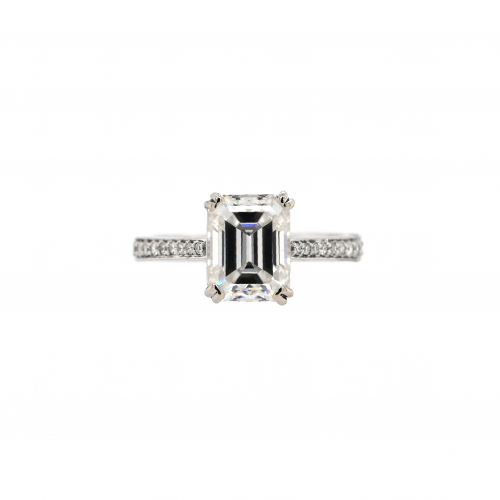 Moissanite Emerald Cut 2.51 Carat Ring with Accent Diamonds in 14K White Gold