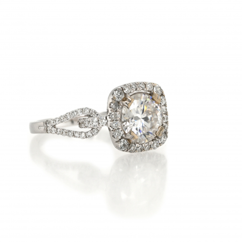 Moissanite Round 1.27 Carat Ring With Accent Diamonds In 14K White Gold