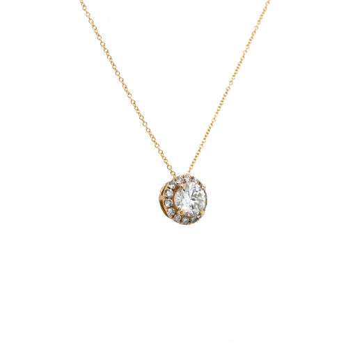 Moissanite Round Shape 0.74 Carat Pendant With Accent Diamond In 14k Yellow Gold ( Chain Not Included )