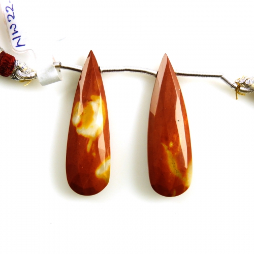 Mookaite Jasper Drops Almond Shape 33x10mm Drilled Beads Matching Pair