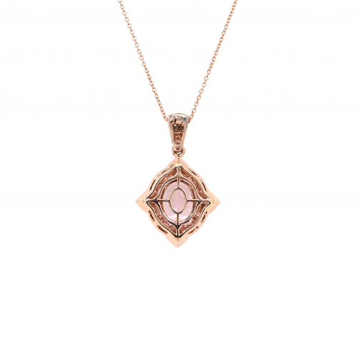 Morganite Oval 2.42 Carat Pendant With Accent Diamonds In 14k Rose Gold ( Chain Not Included )