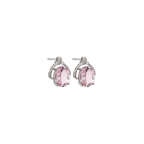 Morganite Oval 3.34 Carat Earrings In 14k White Gold With Accent Diamonds