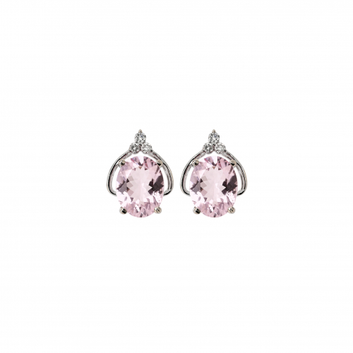 Morganite Oval 3.34 Carat Earrings In 14k White Gold With Accent Diamonds