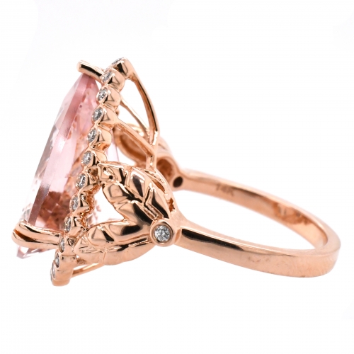 Morganite Pear 10.03 Carat Ring With Diamond Accent in 14K Rose Gold