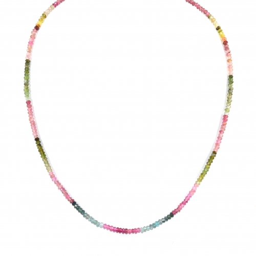 Multi Tourmaline Drops Roundelle Shape 3mm Accent Bead Ready To Wear Necklace