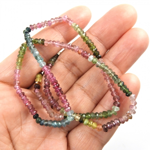 Multi Tourmaline Drops Roundelle Shape 3mm Accent Bead Ready To Wear Necklace