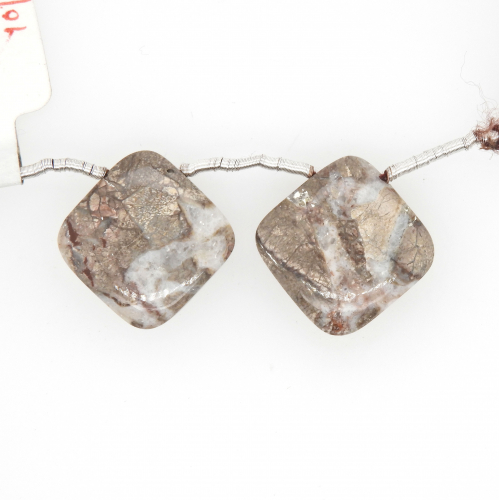Mushroom Rhyolite Drops cushion Shape 17x17mm Drilled Beads Matching Pair