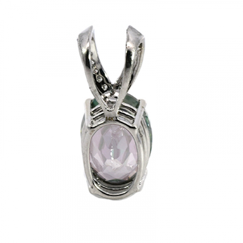 Mystic Topaz Oval Shape 9.27 Carat Pendant In14k White Gold With Accent Diamonds
