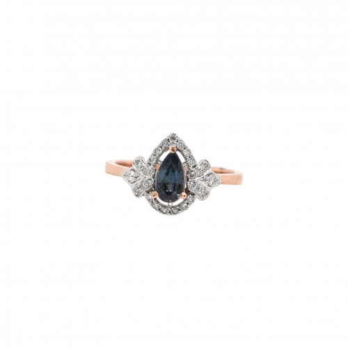 Natural Alexandrite Pear 0.59 Carat Ring With Diamond Accent in 14K Dual Tone (Rose & White) Gold