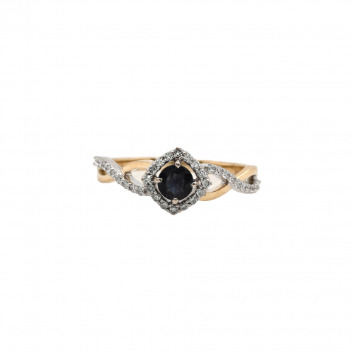 Natural Alexandrite Round 0.30 Carat Ring With Accent Diamonds In 14k Dual Tone (yellow And White) Gold