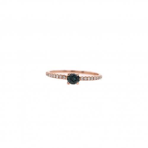 Natural Alexandrite Round shape 0.30 Carat Ring With Diamond Accent in 14K Rose Gold