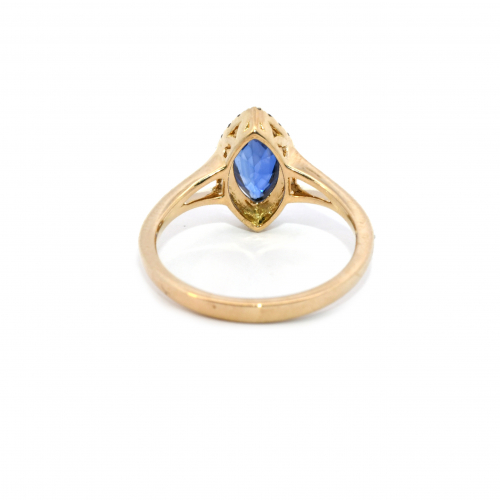 Nigerian Blue Sapphire Marquise Shape 1.13 Carat Ring In 14k Yellow Gold With Diamond Accents