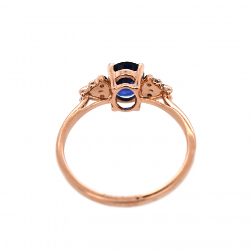 Nigerian Blue Sapphire Oval 1.05 Carat Ring with Diamond Accent in 14K Rose Gold