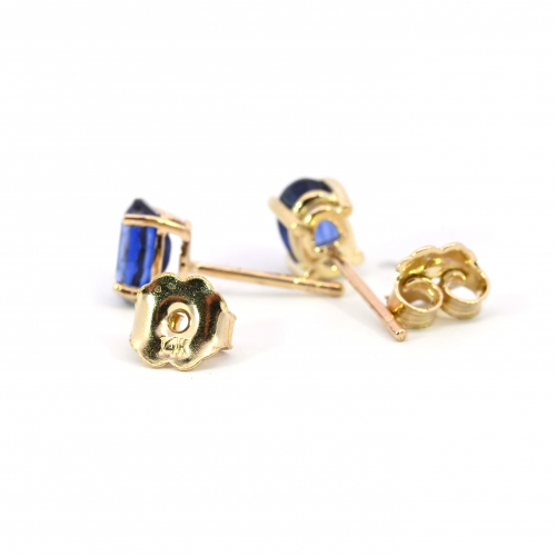 Nigerian Blue Sapphire Oval 1.39 Carat Stud Earring In 14k Yellow Gold