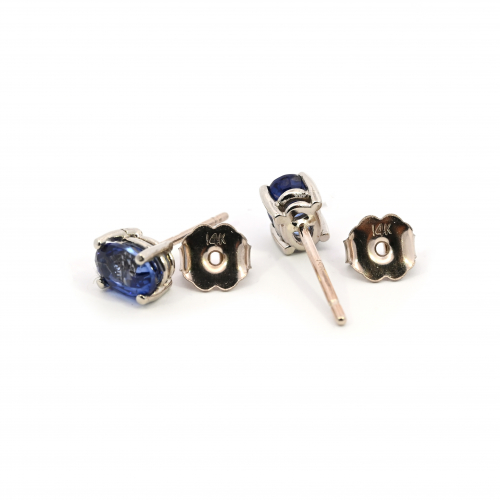 Nigerian Blue Sapphire Oval 1.50 Carat Stud  Earrings In 14k White Gold