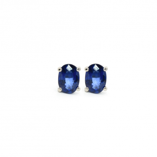 Nigerian Blue Sapphire Oval 2.15 Carat Stud Earring In 14k White Gold.