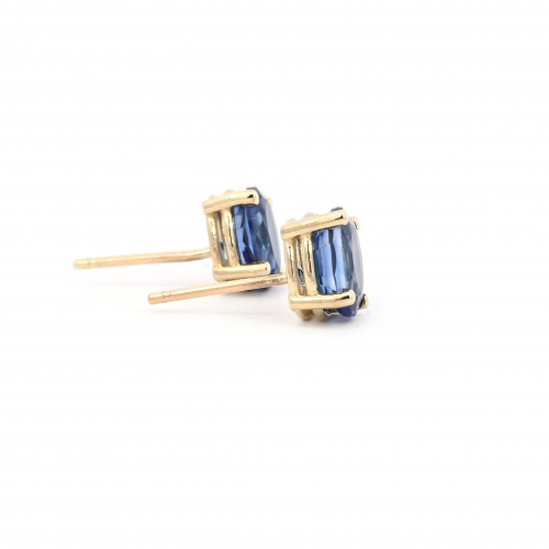 Nigerian Blue Sapphire Oval 2.24 Carat Stud Earring In 14k Yellow Gold