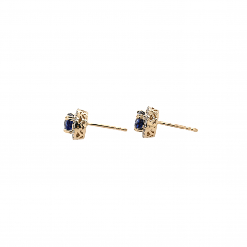 Nigerian Blue Sapphire Oval 2.44 Carat Earrings In 14k Yellow Gold With Accent Diamonds