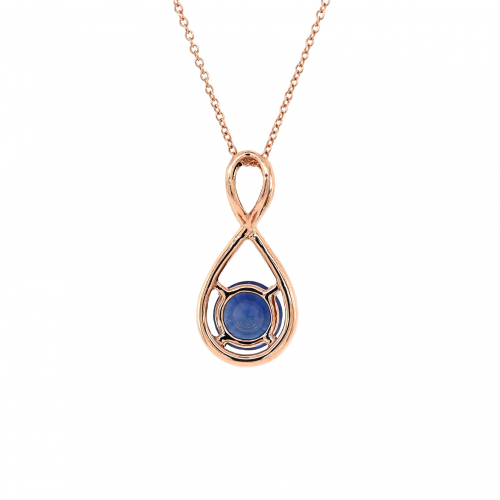 Nigerian Blue Sapphire Round 1.41 Carat Pendant with Accent Diamonds in 14K Rose Gold ( Chain Not Included )
