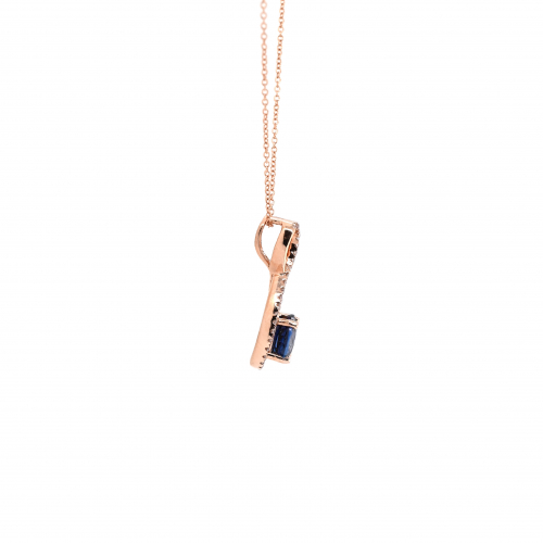 Nigerian Blue Sapphire Round 1.41 Carat Pendant with Accent Diamonds in 14K Rose Gold ( Chain Not Included )