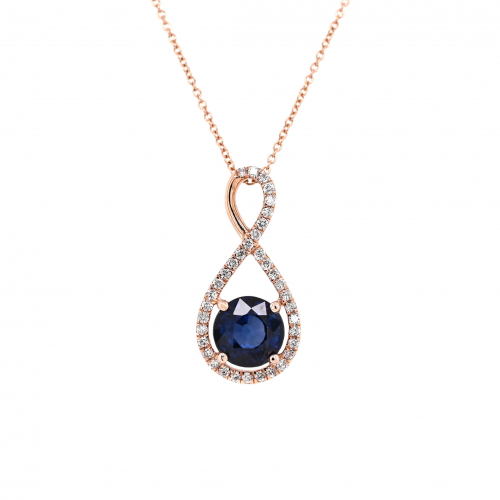 Nigerian Blue Sapphire Round 1.41 Carat Pendant With Accent Diamonds In 14k Rose Gold ( Chain Not Included )