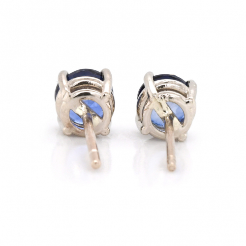 Nigerian Blue Sapphire Round 1.48 Carat Stud Earring In 14k White Gold