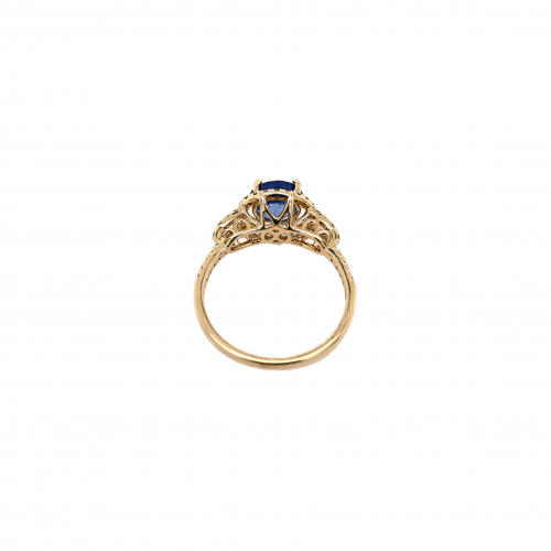 Nigerian Blue Sapphire Round 1.95 Carat Ring in 14K Yellow Gold with Accent Diamonds