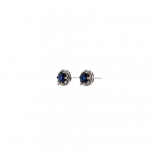 Nigerian Blue Sapphire Round 1.98 Carat Earrings in 14K White Gold with Accent Diamonds