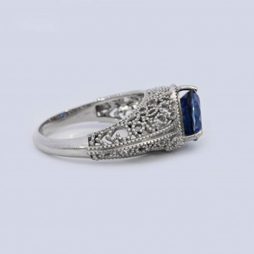 Nigerian Blue Sapphire Round 2.68 Carat Filigree Ring In 14k White Gold