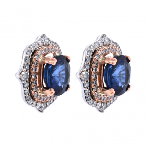 Nigerian Sapphire Round 2.80 Carat Earring With Diamond Accent in 14k Dual (White / Rose) Gold