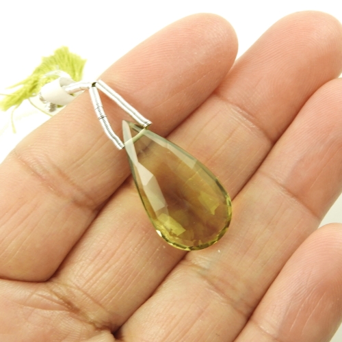 Olive Quartz Drop Almond Shape 15x13mm Drilled Bead Single Pendant Piece