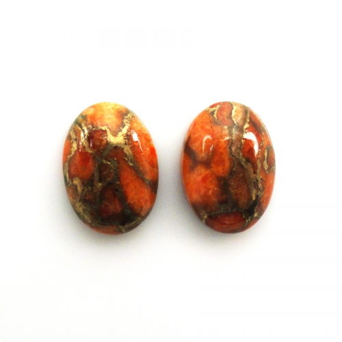 Orange Copper Turquoise Cab Oval 14X10mm matching Pair Approximately 9 Carat.