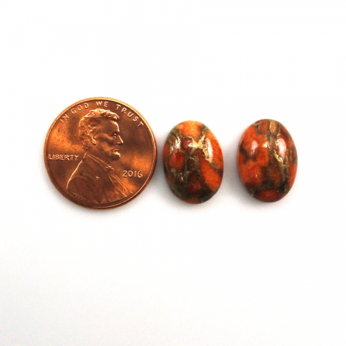 Orange Copper Turquoise Cab Oval 14x10mm Matching Pair Approximately 9 Carat.
