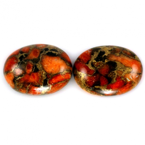 Orange Copper Turquoise Cab Oval 16x12mm Matching Pair Approximately 12 Carat