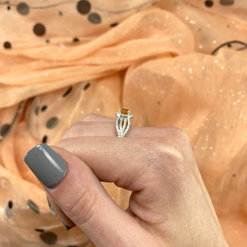 Orange Sapphire Round 0.97 Carat With Diamond Accent Ring In 14k White Gold