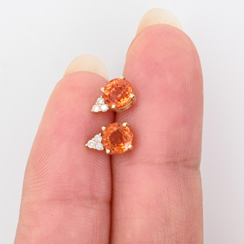Orange Sapphire Round 1.64 Carat Stud Earring In Yellow Gold With Accent Diamonds