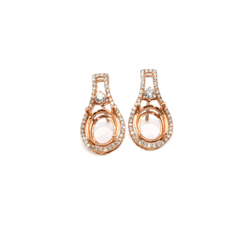 Oval 10x8mm Earring Semi Mount In 14k Rose Gold With Accented Diamonds