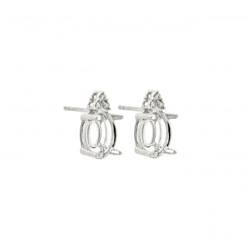 Oval 10x8mm Earring Semi Mount in 14K White Gold with Accent Diamonds (ER1598)