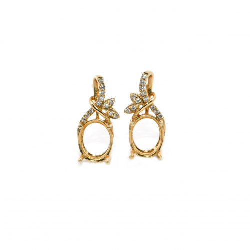 Oval 10x8mm Earring Semi Mount In 14k Yellow Gold With Accented Diamonds