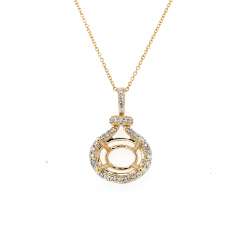 Oval 10x8mm Pendant Semi Mount In 14k Yellow Gold With Accent Diamonds (pd0678)