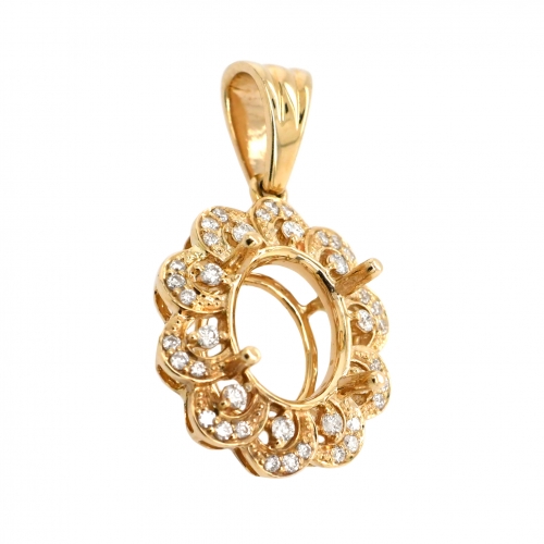 Oval 10x8mm Pendant Semi Mount in 14K Yellow Gold with White Diamonds(PD1340)
