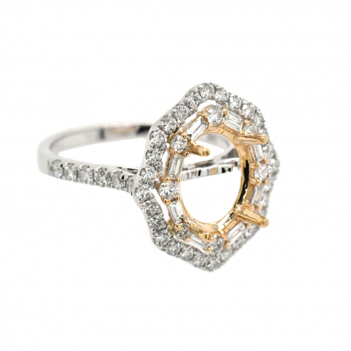 Oval 10x8mm Ring Semi Mount in 14K Dual Tone (White/Yellow Gold) With White Diamonds (RG3213)