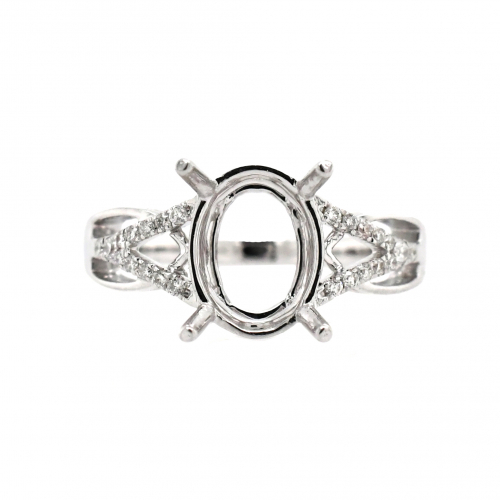 Oval 10x8mm Ring Semi Mount in 14K White Gold With White Diamonds (RG2656)