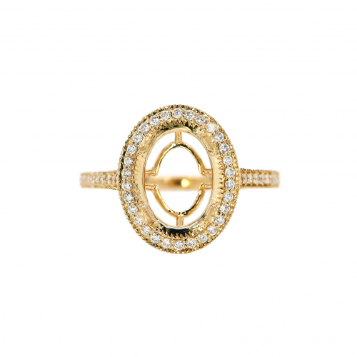 Oval 11x8mm Ring Semi Mount  in 14K Yellow Gold With Accent Diamonds (RG4183)