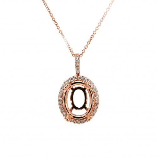 Oval 11x9mm Pendant Semi Mount In 14k Rose Gold With White Diamonds(chain Not Included)