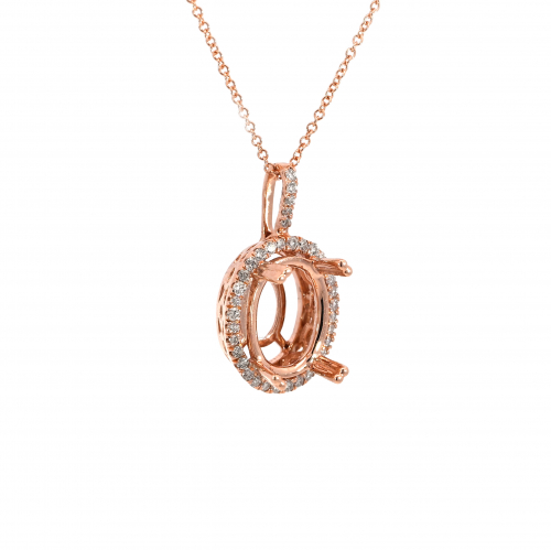 Oval 11x9mm Pendant Semi Mount In 14k Rose Gold With White Diamonds(chain Not Included)