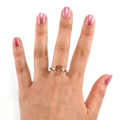 Oval 11x9mm Ring Semi Mount In 14k Rose Gold With Accent Diamonds
